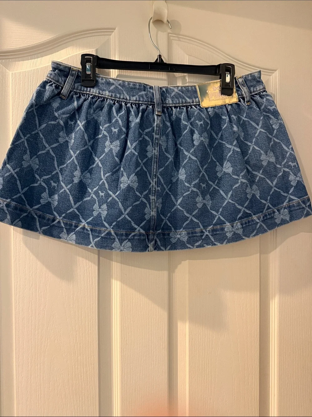 PINK Victoria's Secret Blue Patterned Denim Mini Skirt
